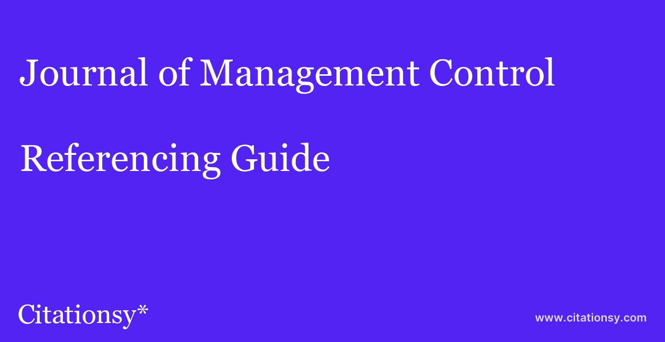 cite Journal of Management Control  — Referencing Guide